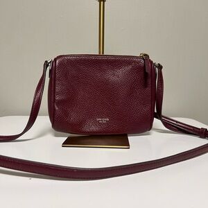 Kate Spade Jackson Cherrywood Leather Triple Gusset Crossbody Handbag Purse